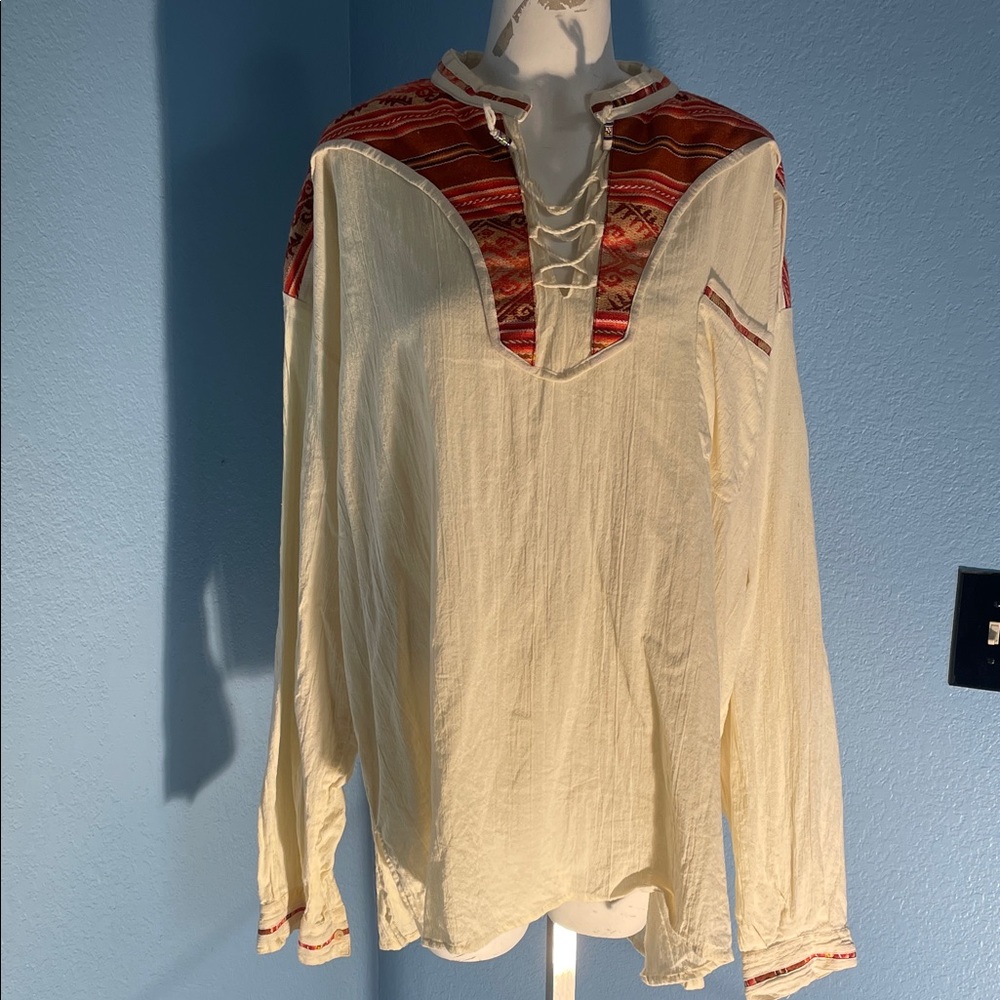 Stylish Cream and Red Casual Button Down Shirt